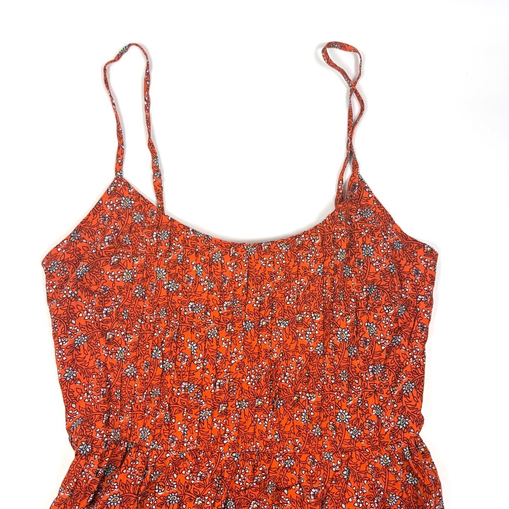Old Navy Floral‎ Cami Mini Sun Dress Womens Sz M Orange Cottage Boho Pintuck - Picture 4 of 16